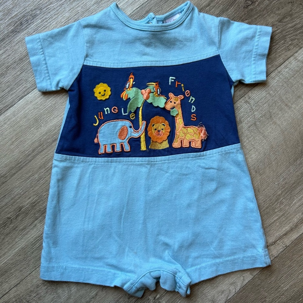 Vintage Blue Jungle Friends Baby Romper